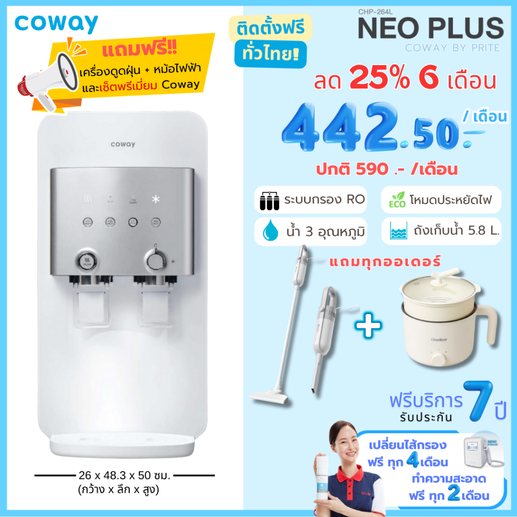 [ทักแชทก่อนสั่งซื้อ] Coway เครื่องกรองน้ำรุ่น Neo Plus (ราคาต่อเดือน) **พร้อมติดตั้งฟรี**