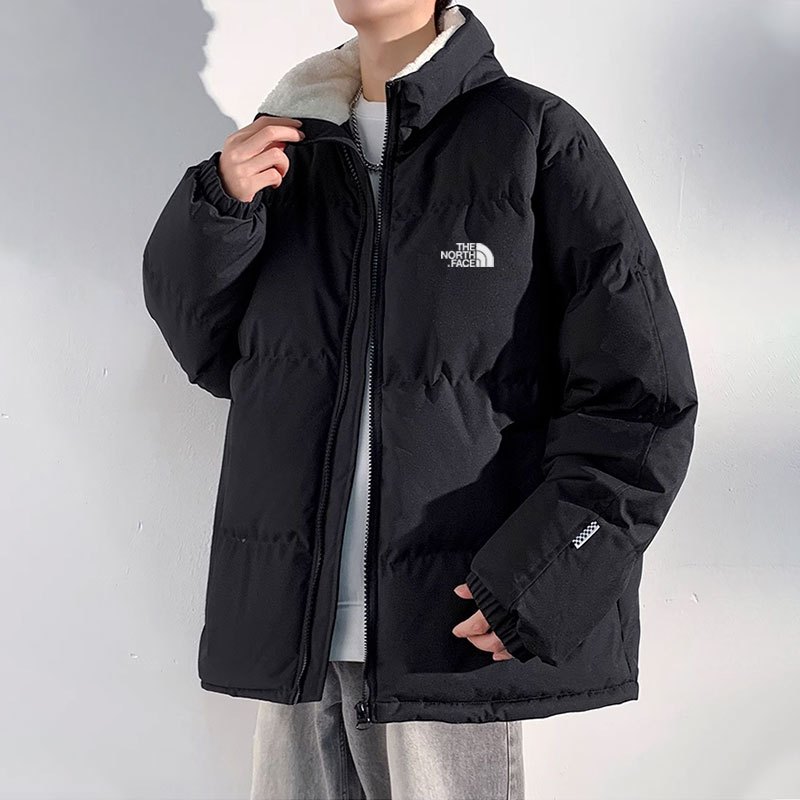 เสื้อโค้ทผ้าฝ้ายหนาสำหรับผู้ชาย เสื้อโค้ทผ้าฝ้ายสีทึบขนาดใหญ่หลวม ๆ สบาย ๆ ยืนคออบอุ่นชายเสื้อเรียบ M-3XL