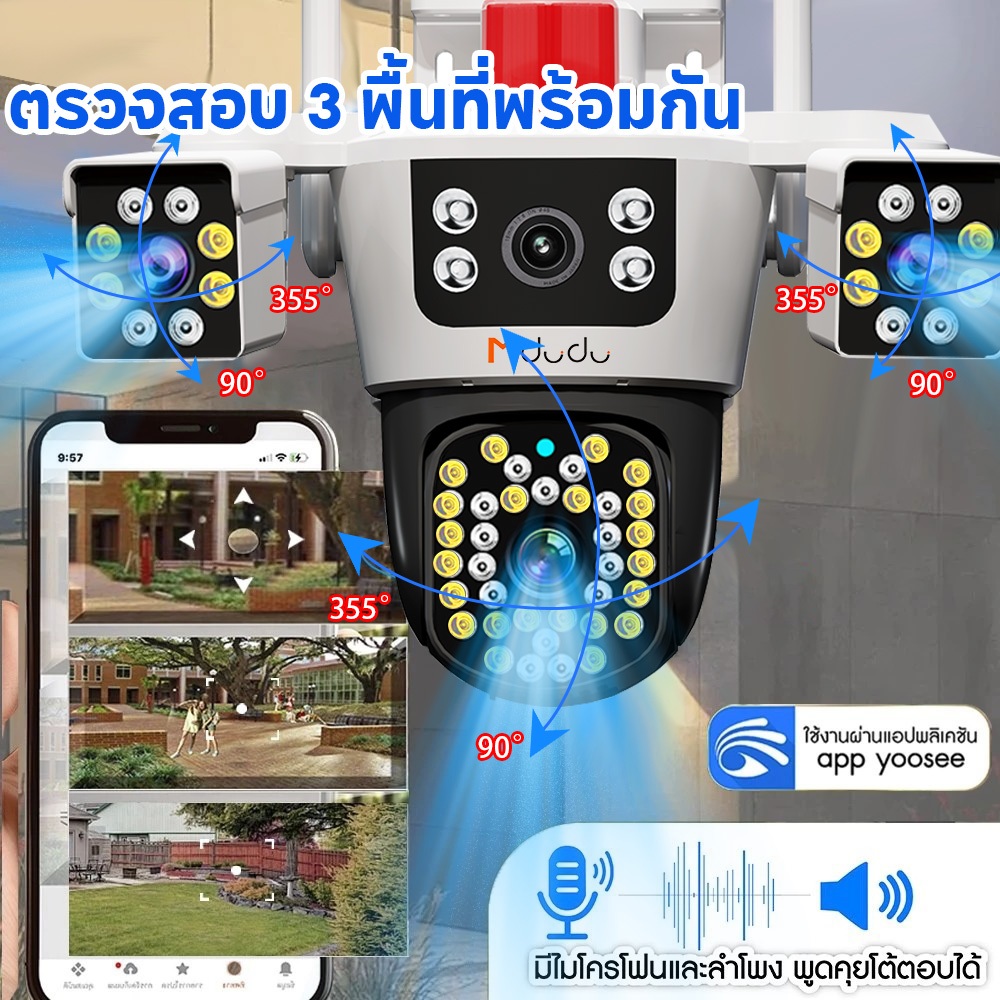 Huavision กล้องวงจรปิดไร้สาย 3เลนส์ แสดงภาพพร้อมกัน3หน้าจอ AI ตรวจจับ Full HD 24MP มีสัญญาณกันขโมย