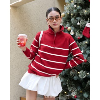 พร้อมส่ง SAC.BKK เสื้อสเวตเตอร์ลายทาง คอเต่าแบบซิปครึ่งตัว ร…