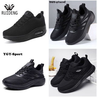 รองเท้าผ้าใบ สีดำล้วน พื้นสูง 5 ซม. สวมใส่ง่าย น้ำหนักเบา ใส…