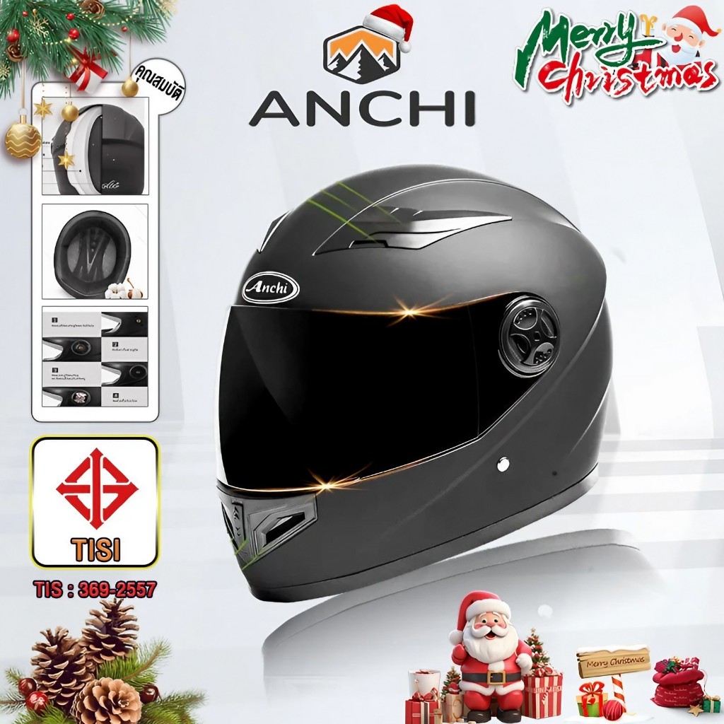 ANCHI หมวกกันน๊อก หมวกกันน็อกเต็มใบ มีกระจกบังแดด ลม เลนส์ใสกันหมอก สีดำด้าน สีดำสะท้อน ขาว Helmet