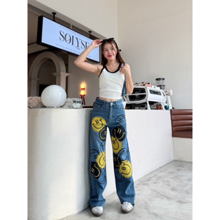 กระบอกตรงเอวสูงแต่งลาย Smile มีไซส์ S-6XL เอว 24-42”