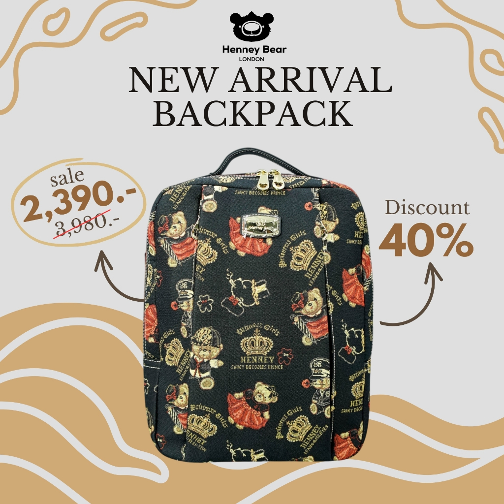 Henneybear-H1202 กระเป๋าเป้ รุ่น Handle backpack ลาย Crown bear กระเป๋าสะพายหลัง กระเป๋าเดินทาง (COD)
