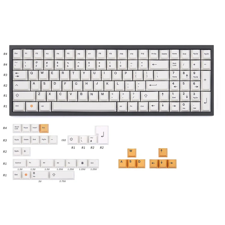 [Keycaps] NPKC White Orange Dye Sub By KBDFANS Cherry Profile