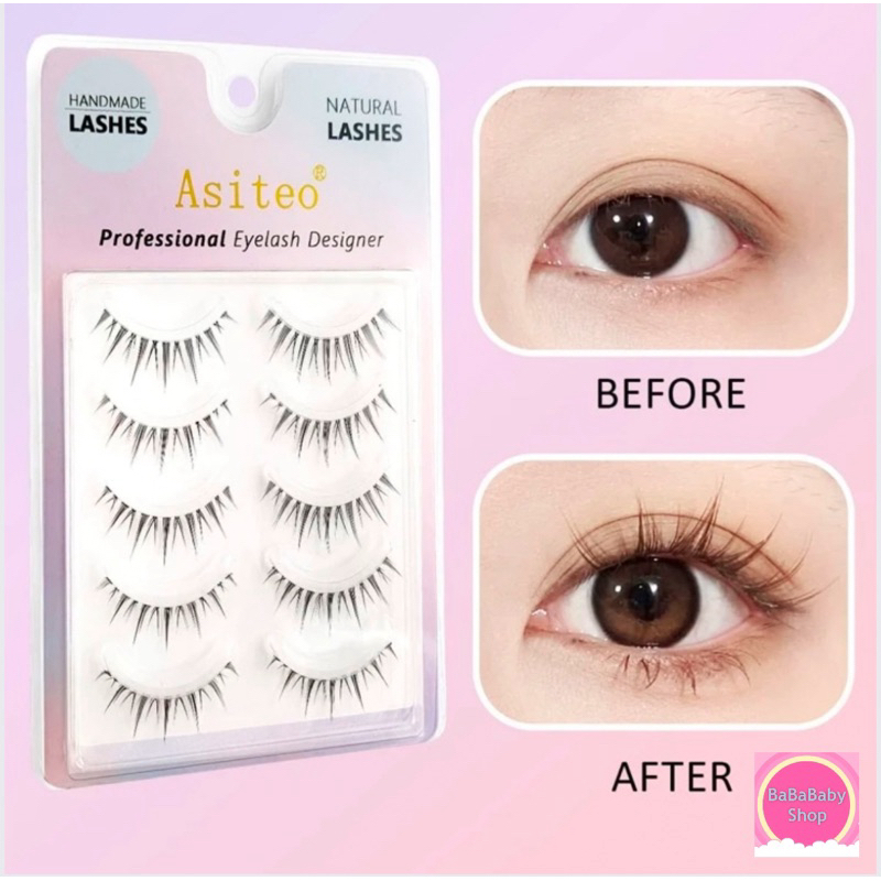 (พร้อมส่ง) ขนตาปลอม 5 คู่ Asiteo Natural Manga Soft Eyelashes Full Strip Lashes Manga Lashes เป็นธรร