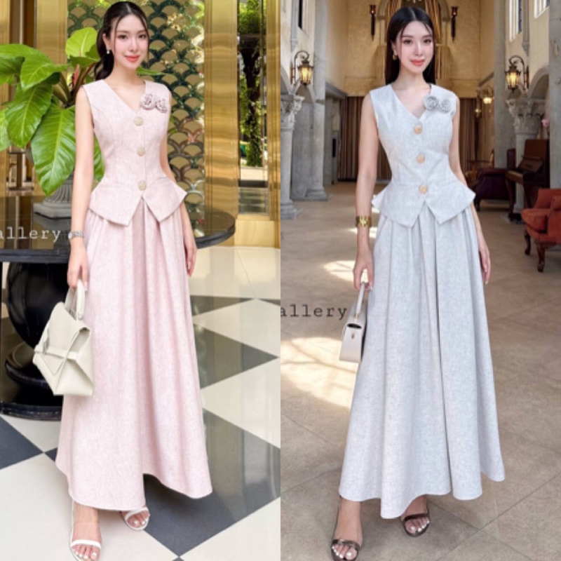 ✅ สีใหม่ สีแดง พร้อมส่ง S-XL ✅  ชุดเซ็ต เสื้อทรงสวยเข้าเอวสุดๆแต่งกะดุมทอง The gallery