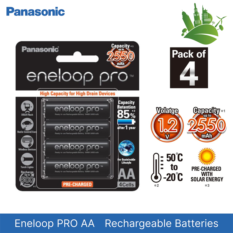 แบตเตอรี่ชาร์จ Panasonic Eneloop Pro AA /AAA รุ่นความจุสูง NiMH แบตเตอรี่ แบตเตอรี่ความจุ 2550mAh ถ่านชาร์จ