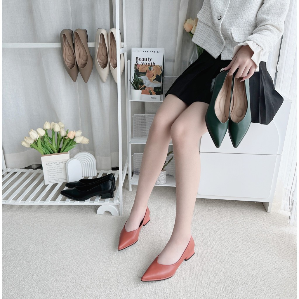 รองเท้าคัชชู ปลายแหลม Block Heels ส้นสูง1 นิ้ว รองเท้าKaimook sissy 289-10