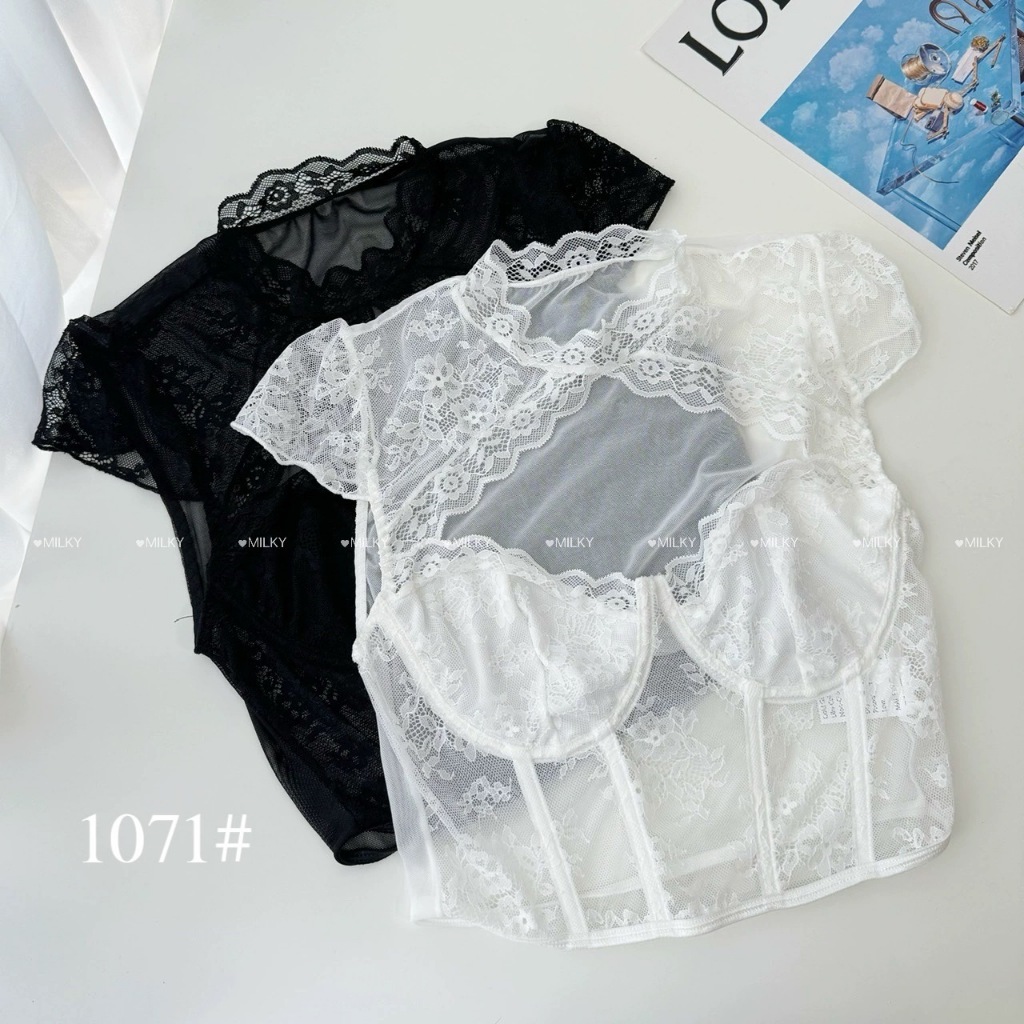 เสื้อซีทรูลูกไม้เว้าอก (ส581)