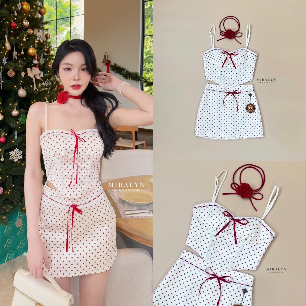 เซตเMiralyn สื้อเดี่ยวสีครีมลายจุดสีแดง(*สอบถามสต๊อกก่อนกดสั่งน๊า)