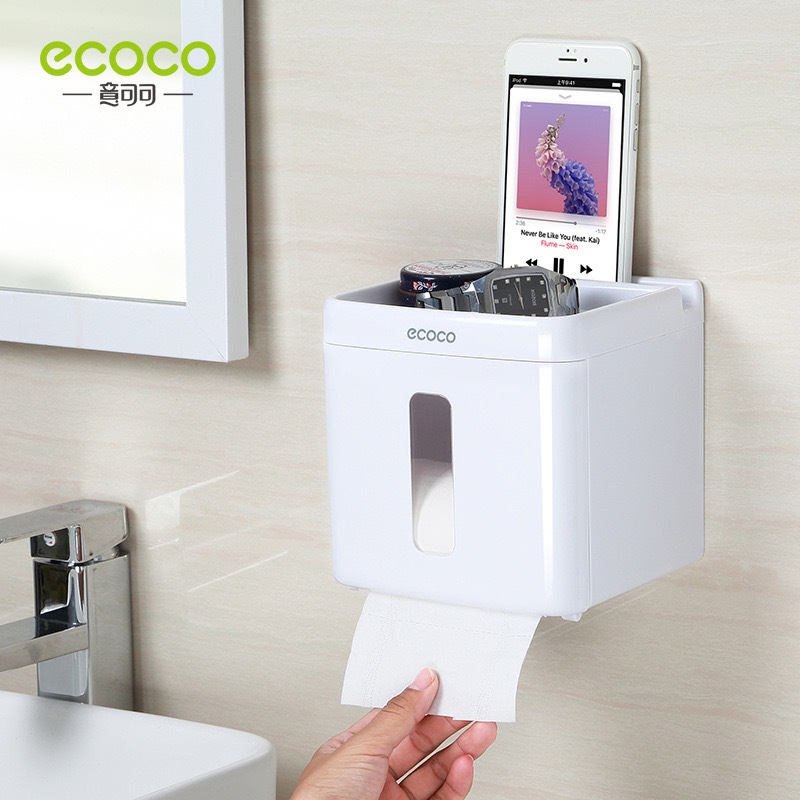 ECOCO กล่องใส่ทิชชู กล่องเก็บของในห้องน้ำ ติดผนัง Mini E1612