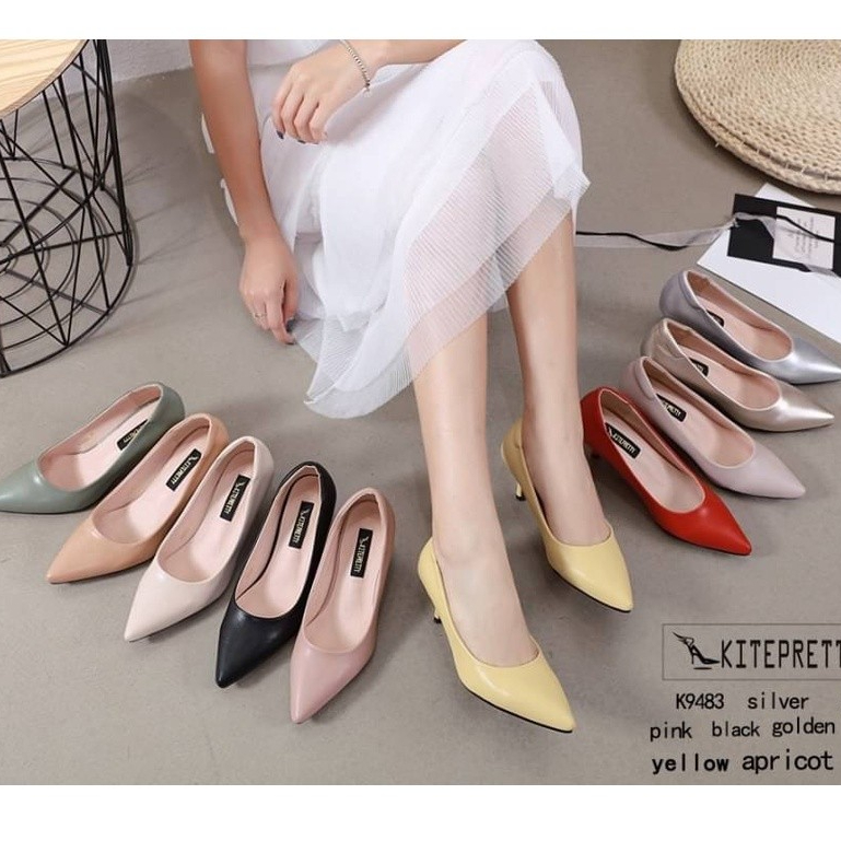 Kitepretty สินค้าพร้อมส่ง คนทำงาน นิยม K9483 รองเท้าคัทชู รองเท้าส้นสูง คัทชูหนังนิ่ม คัทชูส้นสูง 2นิ้ว