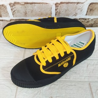 ส่งฟรี...มีคูปองแจก รองเท้าผ้าใบตะกร้อ ทรงนันยางสีดำเหลือง ร…