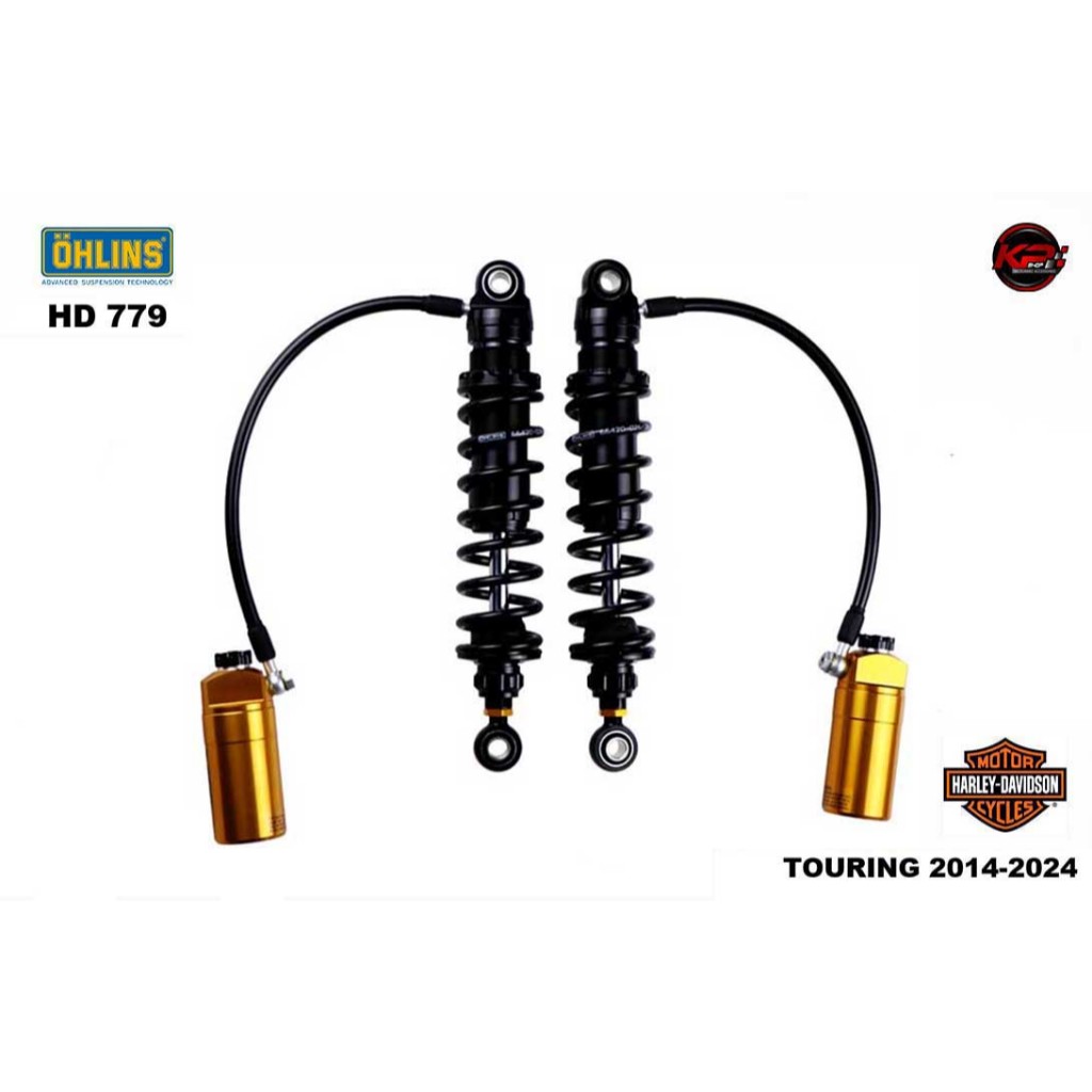โช๊คอัพหลัง OHLINS HD 779 (328,5 mm, blackline, golden reservoir) FOR HARLEY DAVIDSON TOURING 2014-2