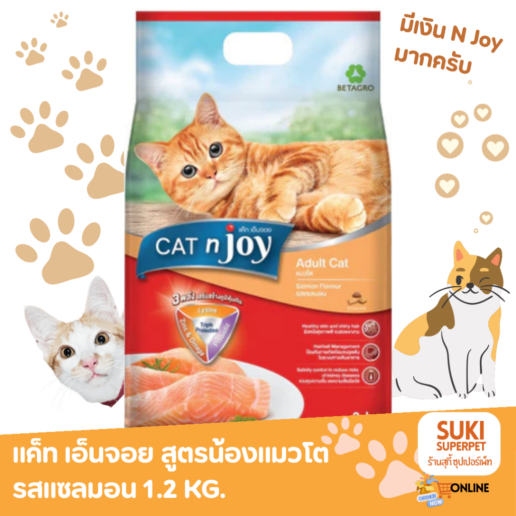 แค็ท เอ็นจอย (CAT N Joy) อาหารน้องแมวแบบเม็ด สูตรน้องแมวโต รสแซลมอน 1.2 kg
