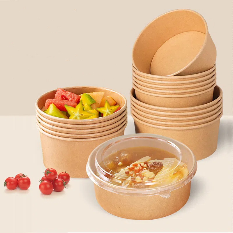 ชามกระดาษคราฟท์ แพ็คละ25ใบ พร้อมฝาOPP ชามใส่อาหาร Food Grade กล่องอาหาร บรรจุของร้อนได้ - รูปที่ 2