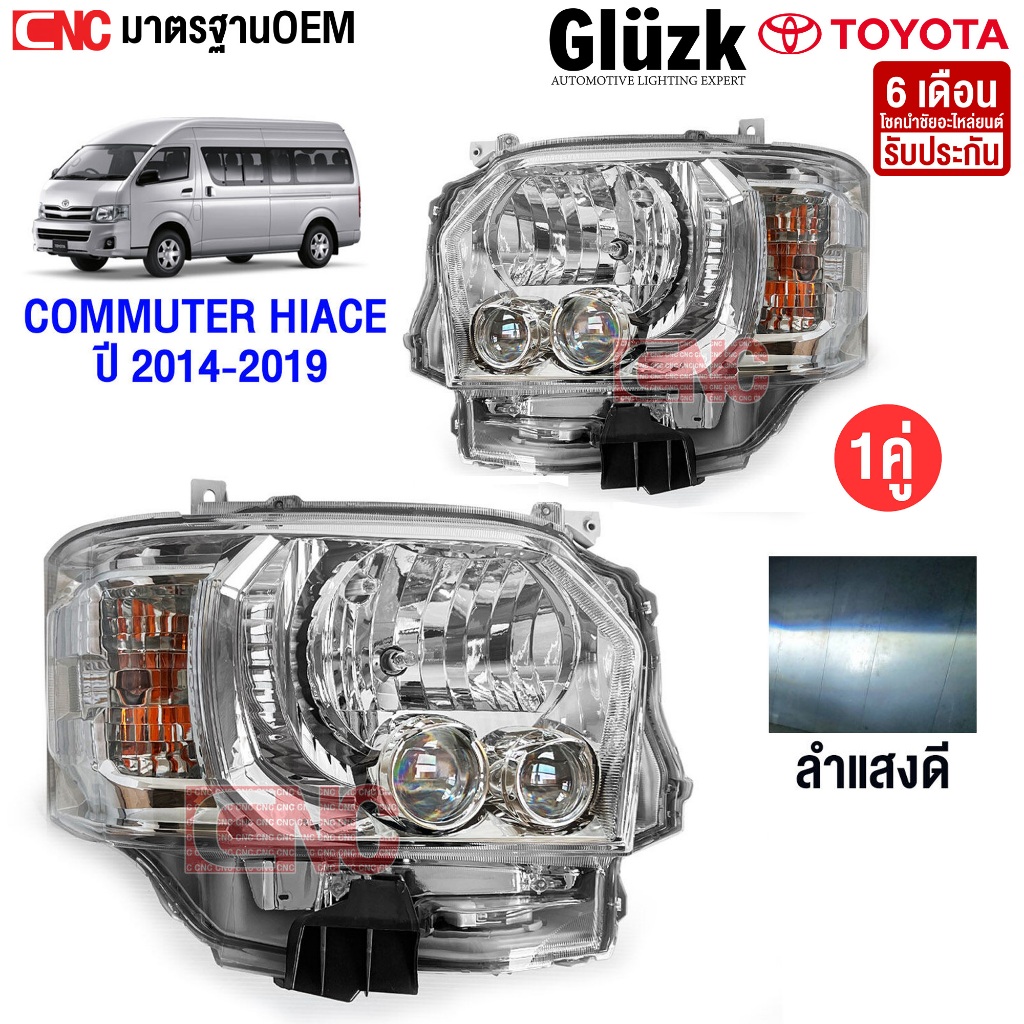 Gluzk ไฟหน้า TOYOTA Commuter HIACE ปี 2014-2019 KDH22 Projector ไฟ ลูกแก้ว ไอโม่ง เกรดมาตรฐานOEM (ข้างฃ้าย/ข้างขวา)