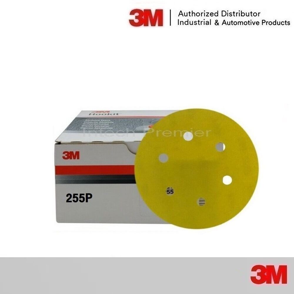 3M x100 แผ่น กระดาษทรายกลมขนาด 6นิ้ว (150มิล) 6รู Hookit 6inch Disc 255P