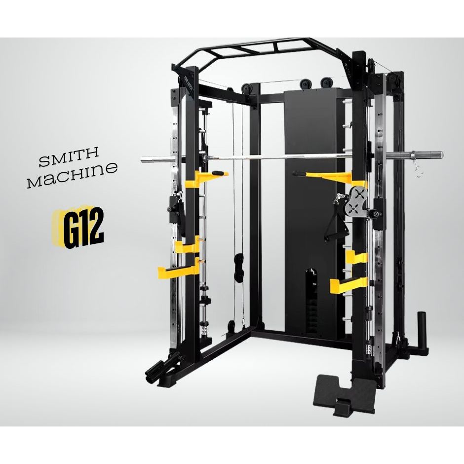 สมิธแมชชีน Smith machine รุ่น G12 เกรดมืออาชีพ ฟรีแผ่นน้ำหนักในตัวสำหรับเคเบิ้ล 30 กิโลกรัม