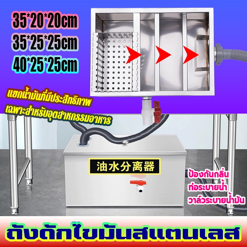 ถังดักไขมัน สเตนเลสเกรด304 บ่อดักเศษอาหาร บ่อกรองเศษอาหาร ถังดักไขมัน สเตนเลส สีเงิน  สําหรับห้องครัว ร้านอาหาร