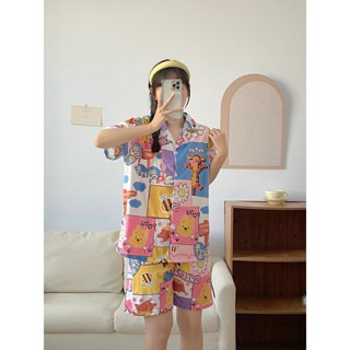 ชุดนอนคอปก ชุดนอนลายการ์ตูน ชุดนอนผ้าคอตตอน ชุดนอนผู้หญิง ชุ…