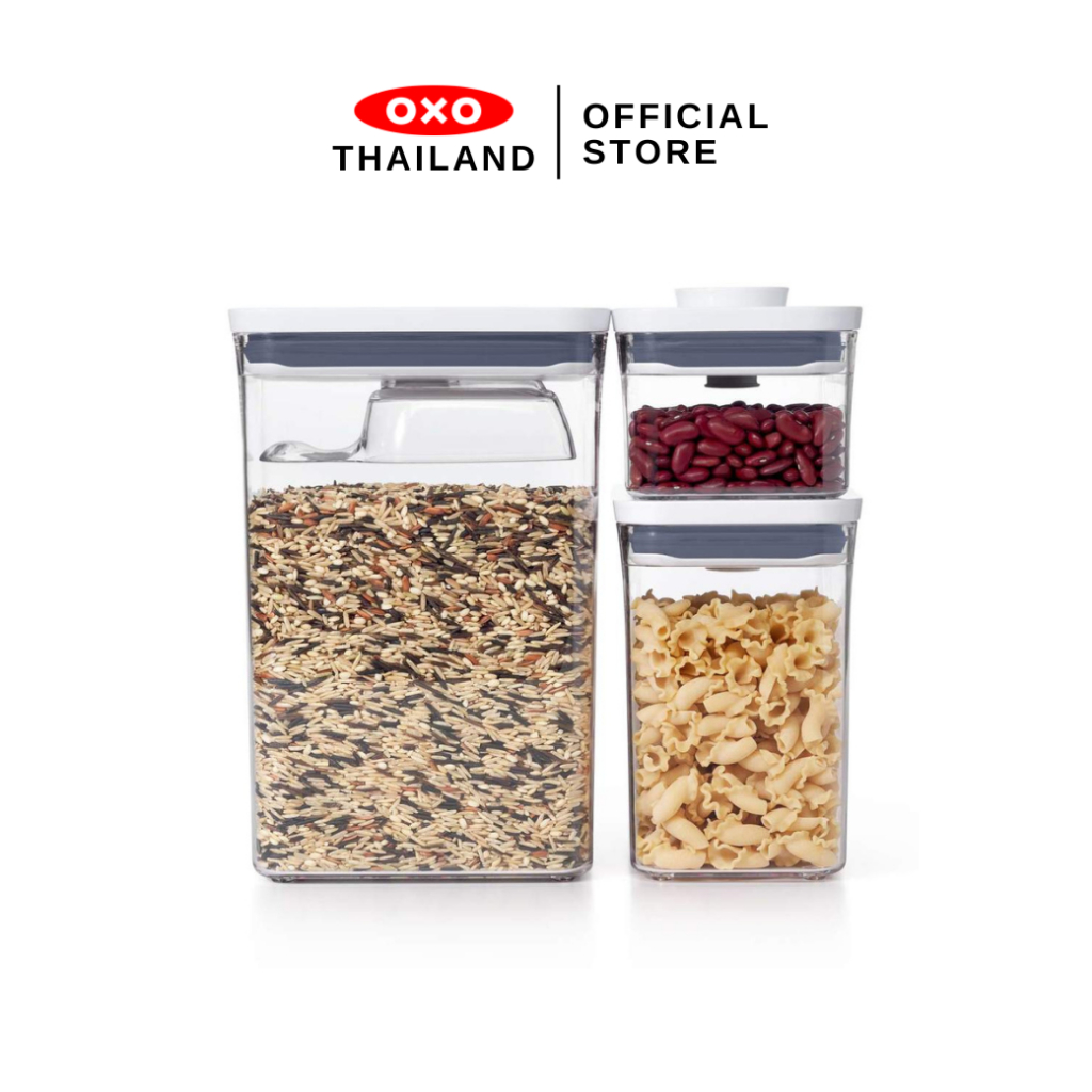 OXO กล่องถนอมอาหารเซ็ท 3  พร้อมช้อนตัก ขนาดใหญ่ l OXO GG 3 PC POP CONTAINER RECTANGLE SET WITH SCOOP