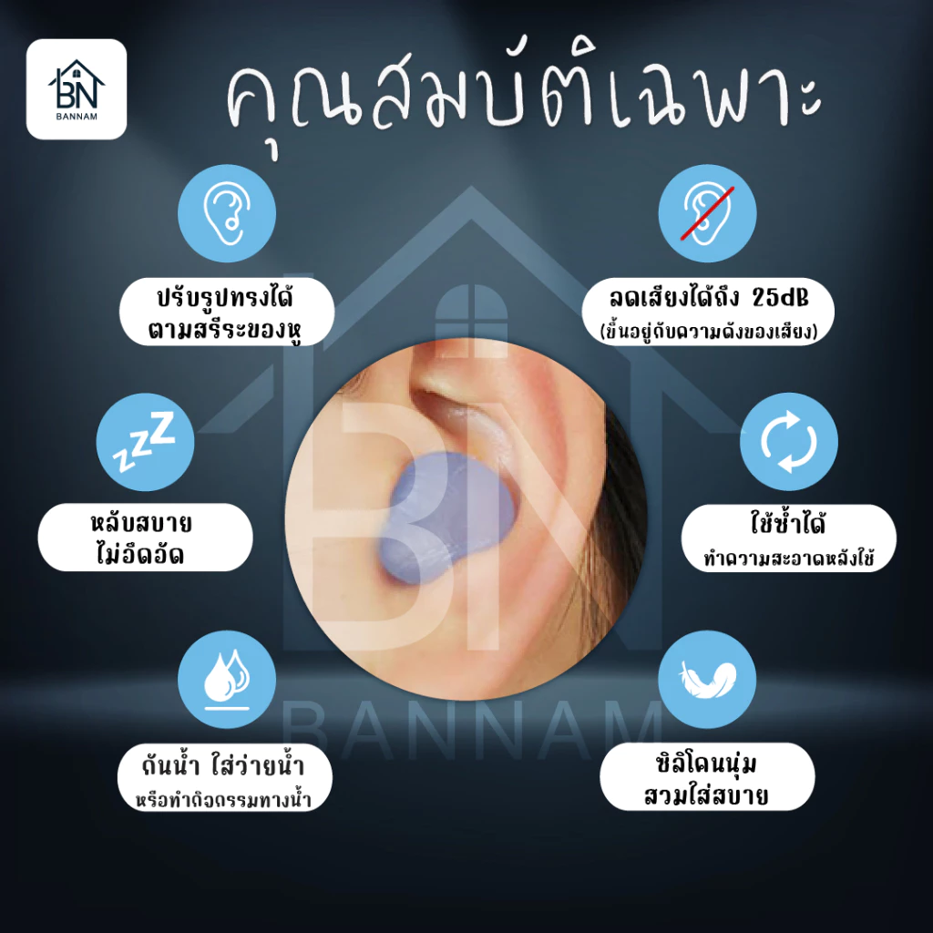 ที่อุดหูซิลิโคน กันเสียงรบกวน กันน้ำ thumbnail 3