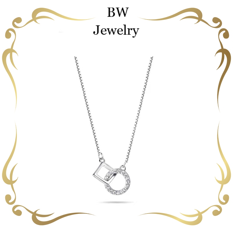 BWjewerly  สร้อยคอกลมสแควร์ สร้อยคอเพชร เหมาะสำหรับผู้หญิง