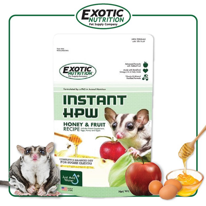Exotic INSTANT-HPW HONEY & FRUIT RECIPE โภชนาการสัตว์เพื่อเป็นอาหารที่มีคุณค่าสำหรับชูการ์ไกลเดอร์(1LB)