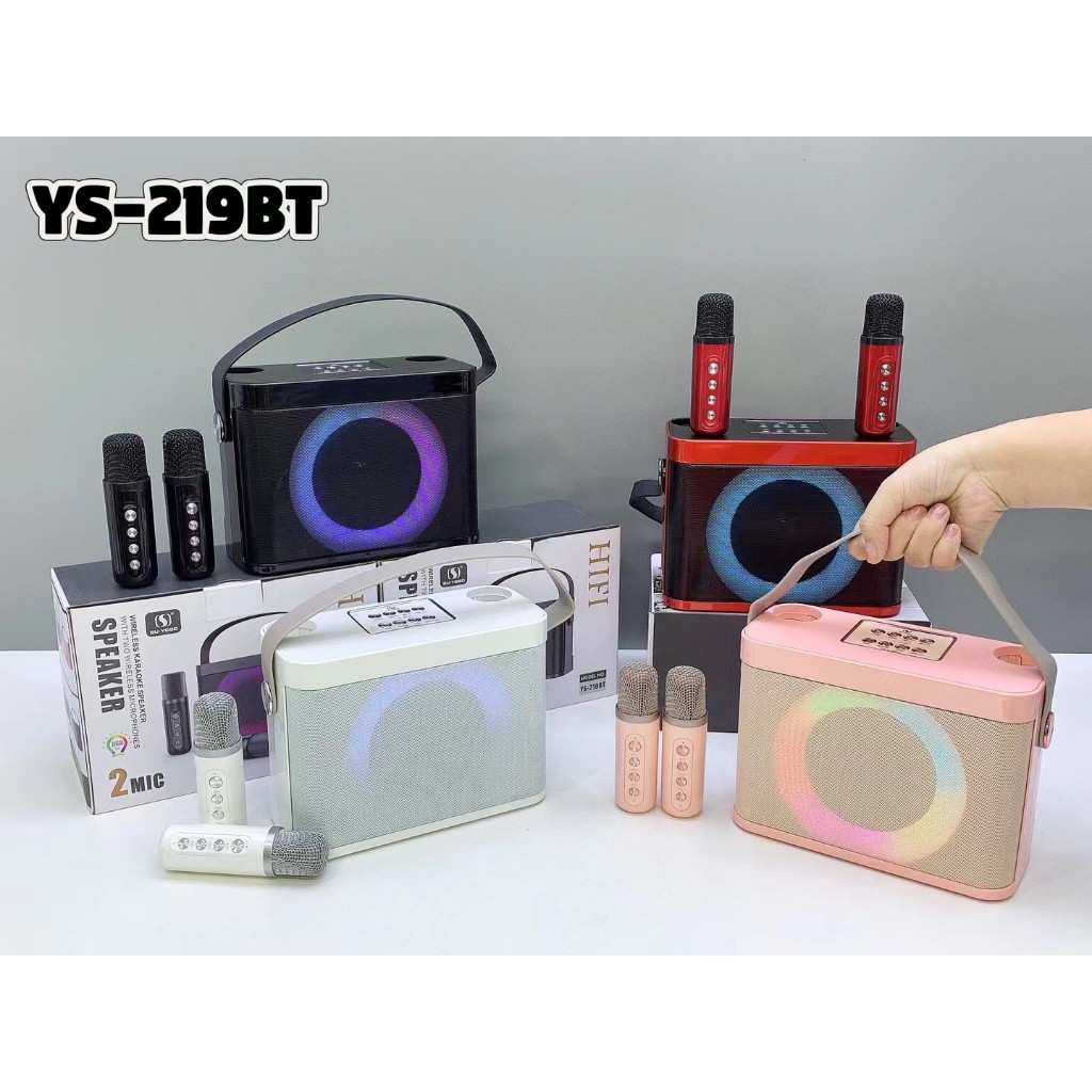 ลำโพงบลูทูธ YS-219BT ไมค์ 2 ตัว มีไฟปรับได้ เสียงดี มีสายหิ้ว