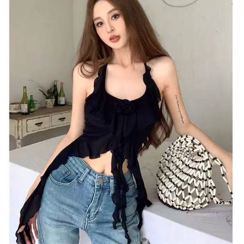 พร้อมส่งไทย(#2633)เสื้อเกาะอกเชือกแขวนคอผูกเอวโรแมนติกและเซ็กซี่สำหรับผู้หญิง เสื้อคล้องคอผู้หญิง มีสามสี