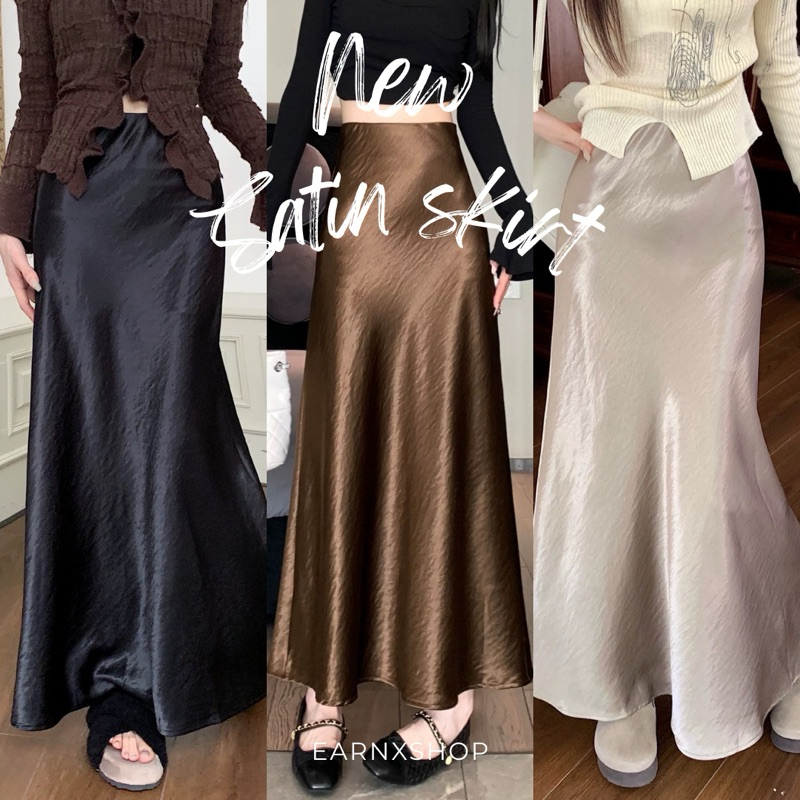 EARNXSHOP | New Satin Skirt กระโปรงซาตินเนื้อหนา (อ่านไซซ์ในรายละเอียด)