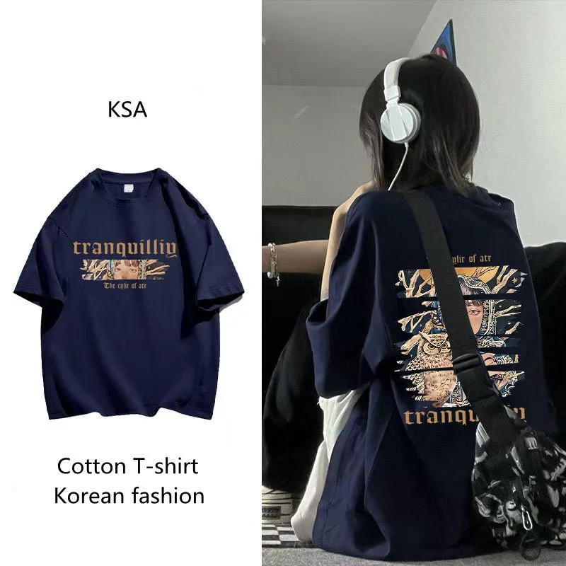 เสื้อยืดผู้หญิงกําลังฮิตใหม่ ผ้าคอตตอน100% oversize เสื้อผ้าแฟชั่นไซส์ใหญ่ ทรงหลวม เสื้อโอเวอร์ไซส์เกาหลี สกรีนลายวินเทจ