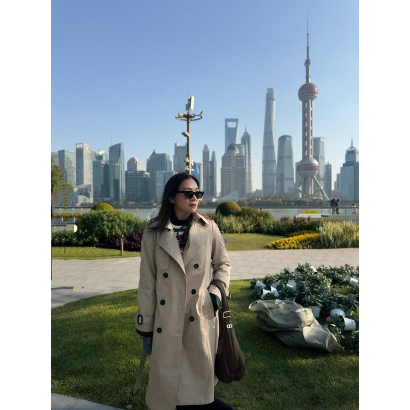 M072 Long Korea Coat มาแล้วค่า ใครรอชุด พลัสไซส์ เสื้อคลุม เสื้อโค้ทตัวยาว สีเบจ เสื้อคลุมกันหนาว ชุดไปต่างประเทศ