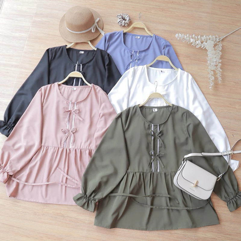 A279 เสื้อคอกลม แต่งโบว์หน้า /อก 42,46