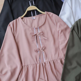 A279 เสื้อคอกลม แต่งโบว์หน้า /อก 42,46