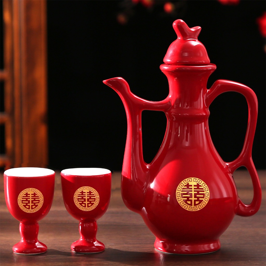 ชุดกาน้ำชา ชุดน้ำชาจีน  พร้อมถ้วยจอก แก้ว 2 ใบ ถ้วยน้ำชา กาน้ำชา งานแต่งงาน ชุดชาของขวัญกล่อง