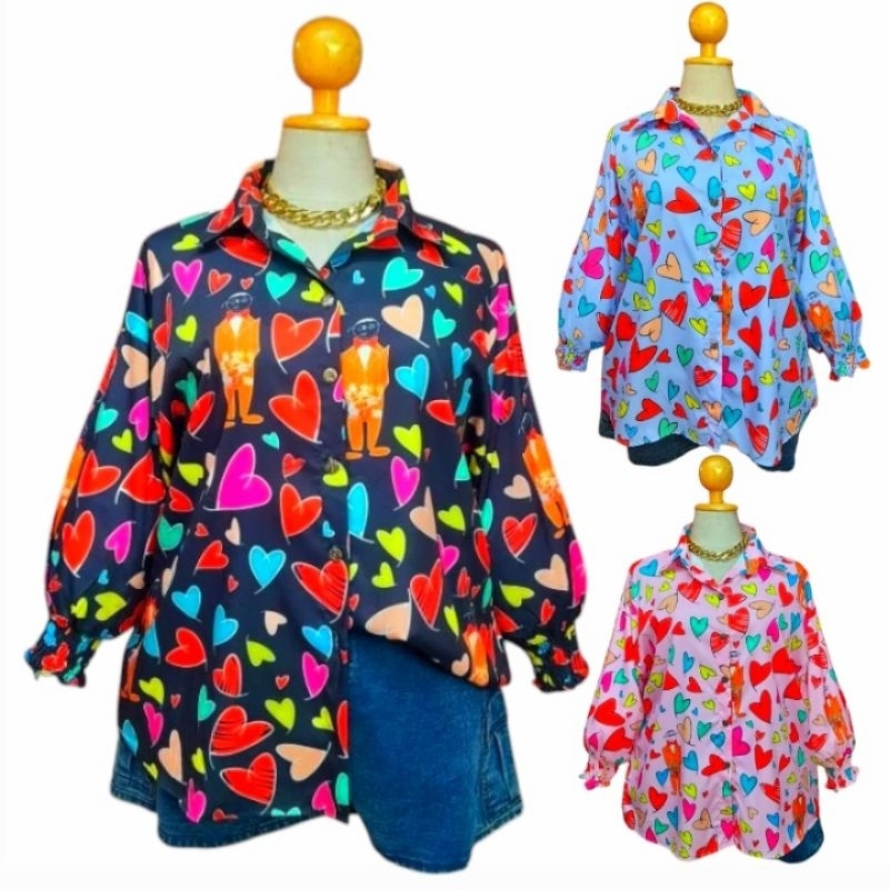 เสื้อผ้าผู้หญิงสตรี woman lady เสื้อผ้าสาวอวบไซส์ใหญ่ big size เสื้อคอปกจั๊มปลายแขนอก 54 นิ้ว