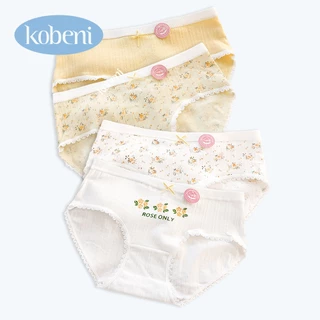 ⭐KOBENI⭐กางเกงในผู้หญิง กางเกงในคอตตอน ลายดอกไม้ เอวกลาง ยืดกระชับ คืนตัวดี หวาน น่ารัก ผ้านิ่มใส่สบาย