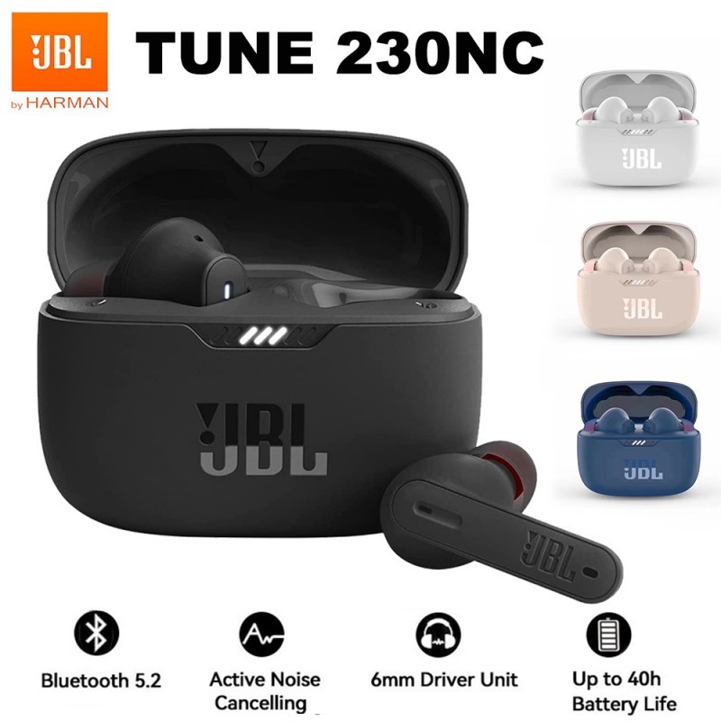 JBL 230NC ปรับแต่งหูฟังบลูทูธ5.2 TWS ตัดเสียงรบกวนสเตอริโอหูฟังเบส ANC หูฟังกันน้ำสมาร์ทสปอร์ตชุดหูฟังพร้อมไมโครโฟน