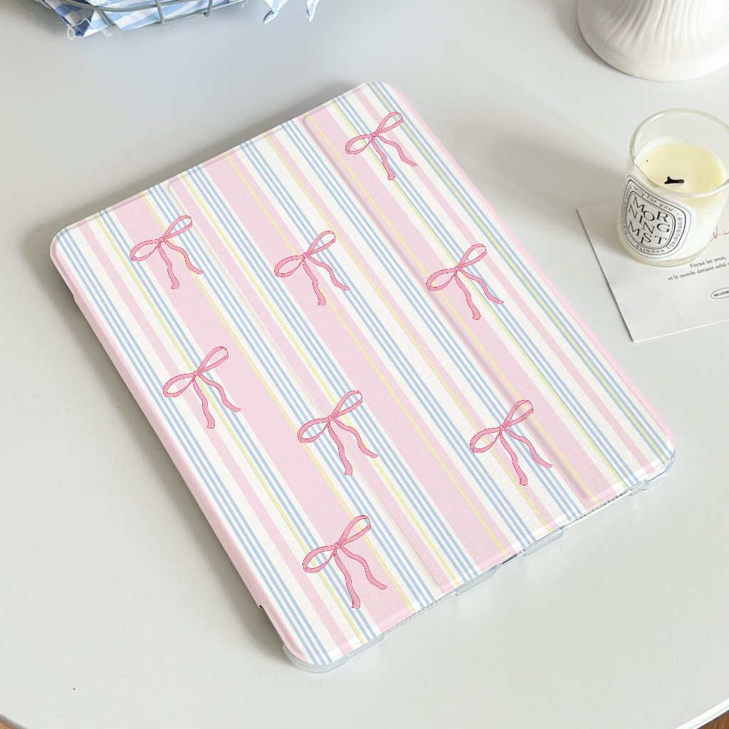 พร้อมส่ง เคสไอแพด Gen9 10.2 Air5 เคสiPad pink ribbon Gen8 Air4 Case iPad มีที่เก็บปากกา AIR6 Gen11 Air7