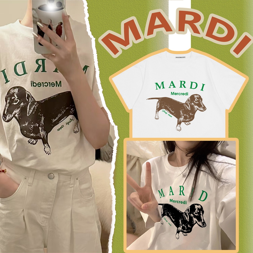 แท้ / พร้อมส่ง New เสื้อยืด MARDI MERCREDI สําหรับเสื้อยืดผู้หญิง DDANJI_OFF WHITE แฟชั่นสไตล์เกาหลี COTTON ฟรีไซซ์