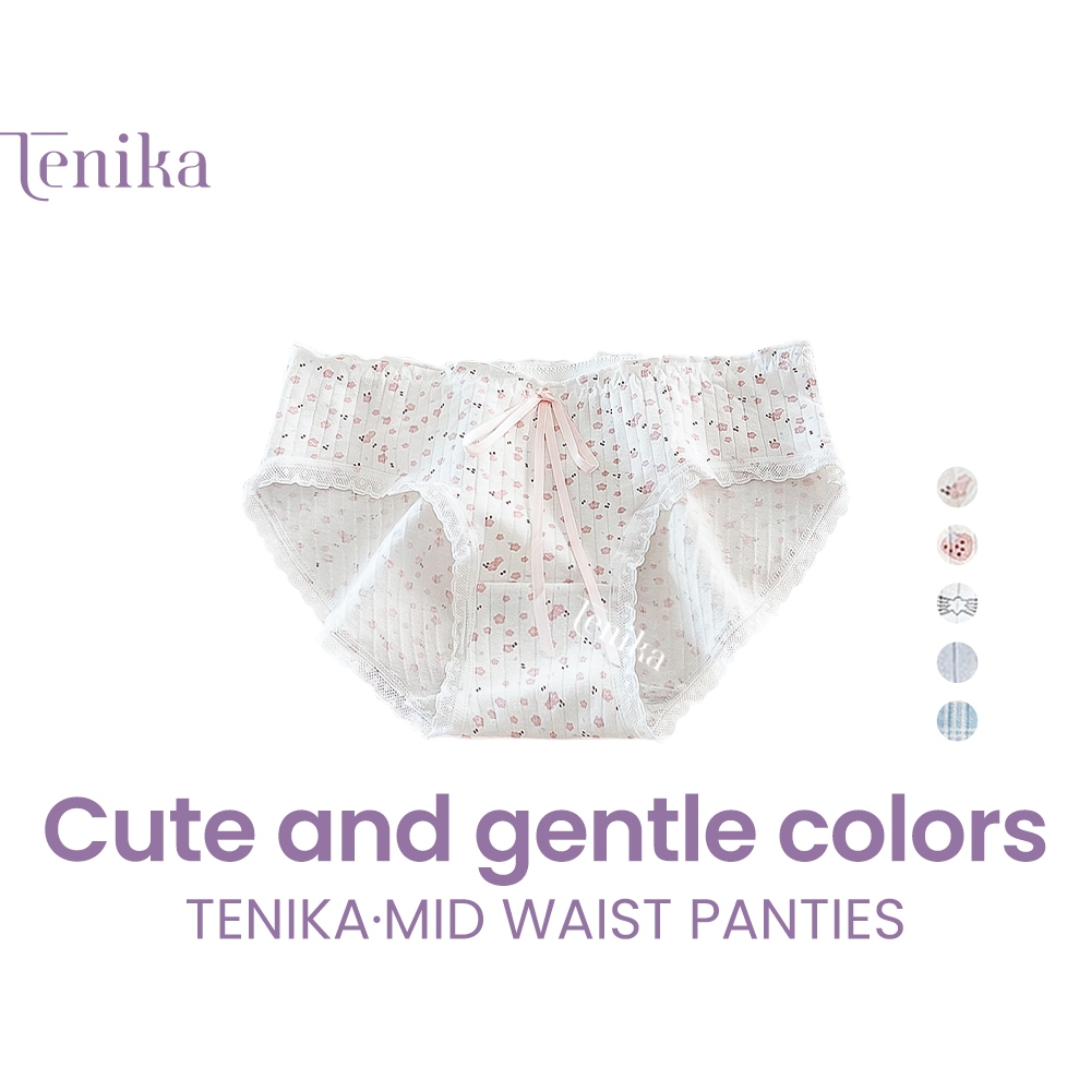 TENIKA  สไตส์นักเรียนเกาหลี  กางเกงชั้นใน ผ้าฝ้ายแท้  แต่งโบว์น่ารัก  3pcs