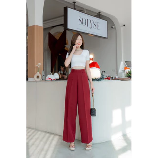 กางเกงขากระบอกกลางเอวสูง ซิปหลัง ผ้าเปเป้ มีหู กระเป๋า2ข้าง (S-3XL) ยาว40"