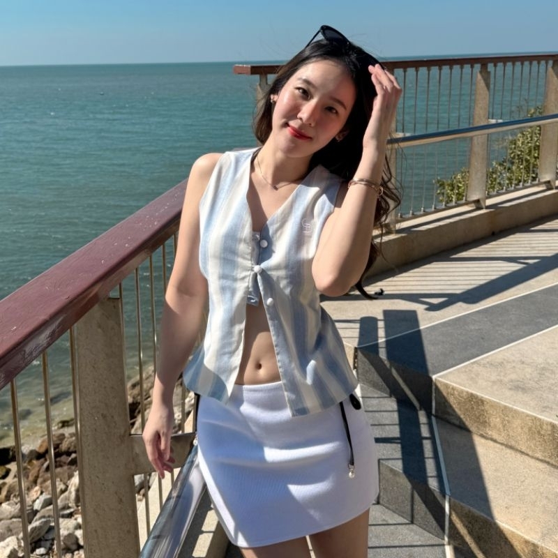 Mochi vest top 🍡 เสื้อแขนกุดกระดุมหน้า เที่ยวทะเล คาเฟ่ ทำงาน - รูปที่ 6