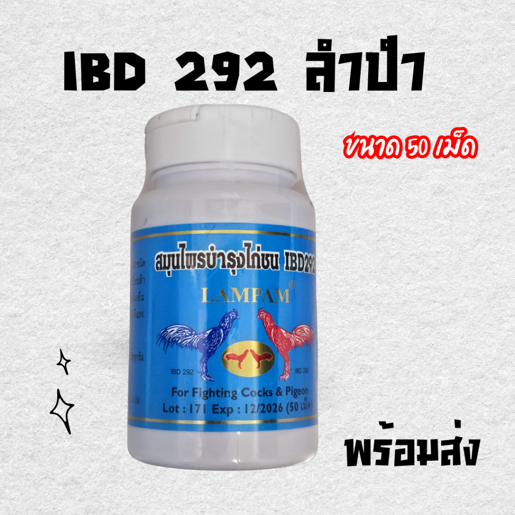 ไอบีดี292 ลำปำ IBD292 บินดี ลำโต 50 เม็ด อาหารไก่ชน หัวอาหารไก่ชน ชุดเลี้ยงไก่