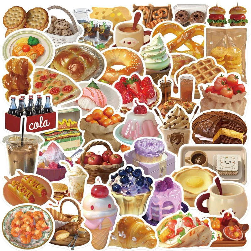 💥จัดส่งไว💥(065)สติกเกอร์รูปอาหารและขนม 50 ชิ้น
