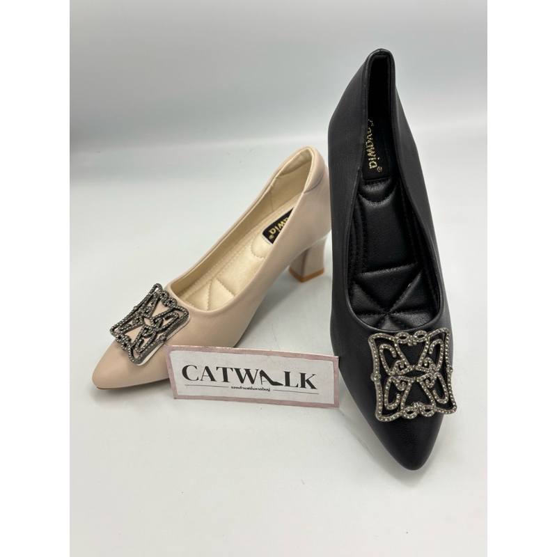 รองเท้าคัชชูหนังนิ่ม สูง1นิ้ว งานอะไหล่เพชรเก๋ๆทรงสวย (cavawia)