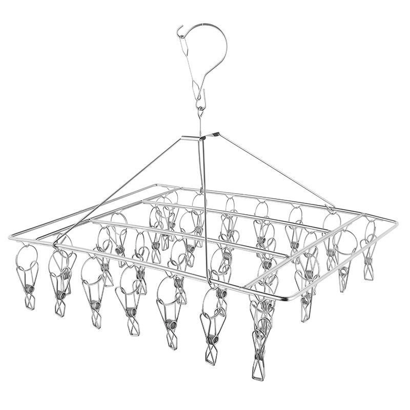 ไม้แขวนเสื้อสแตนเลสแบบหนีบ ราวตากผ้า ถุงเท้าแห้งสิ่งประดิษฐ์ ชั้นวางถุงเท้ากันลมอเนกประสงค์